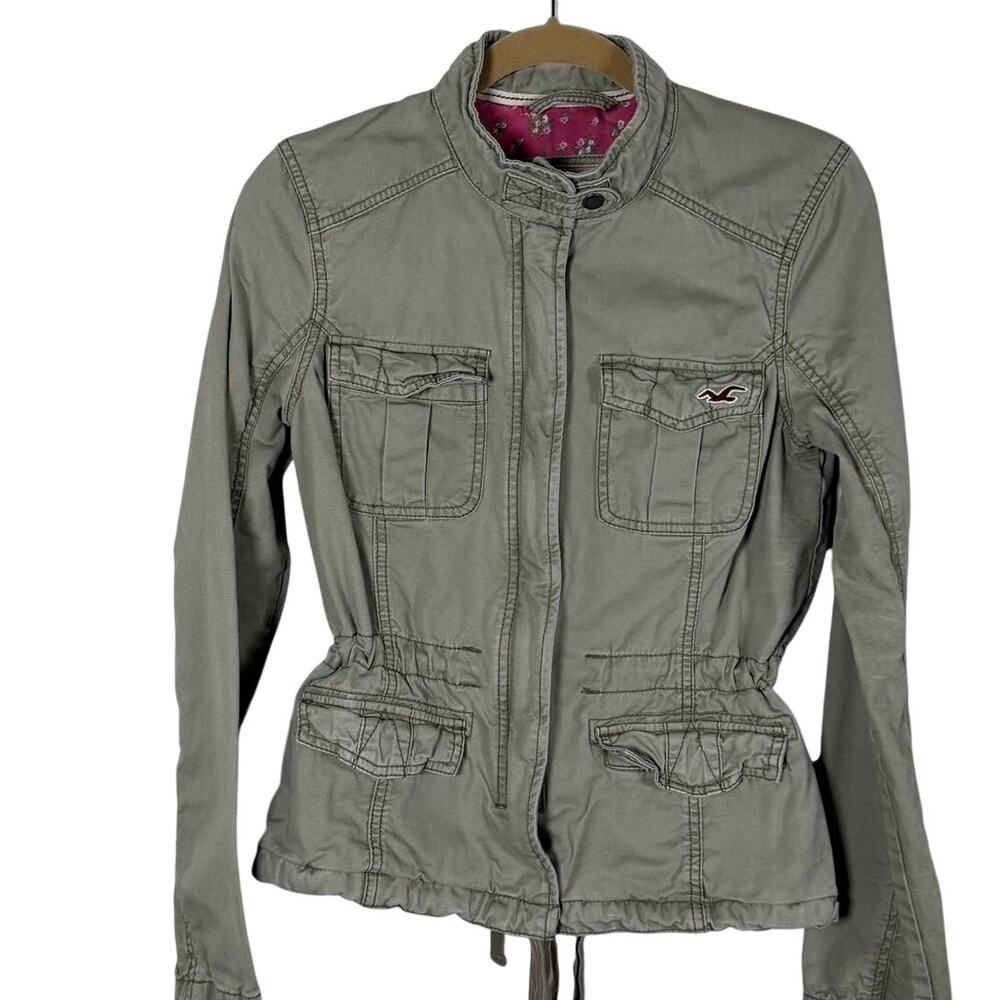 Hollister Women's M Olive Green Utility Jacket Floral Lined Y2K Military